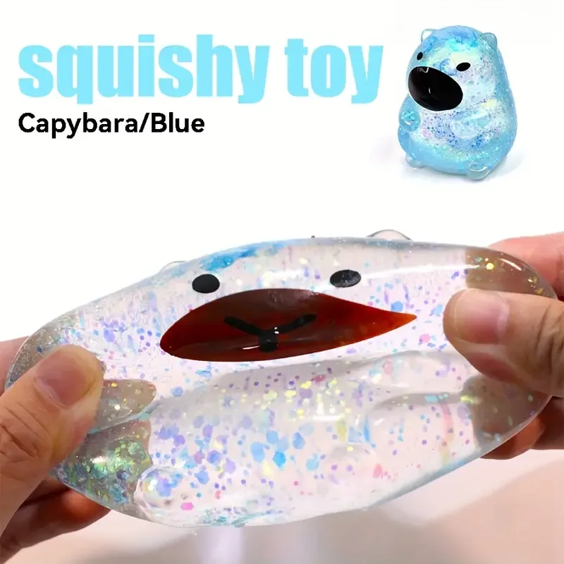 Glitter Capybara Squishy Fidget Toy Soft Maltose Squeeze Stress Ball Sensory Toy for Anxiety Relief ADHD Adults Gift