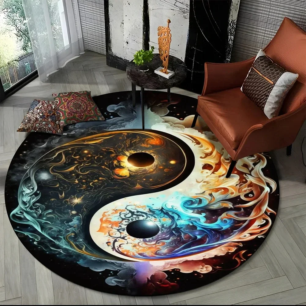 Round Rug – Crystal Velvet 3D Tai Chi Design, Non-Slip Floor Mat for Living Room & Bedroom