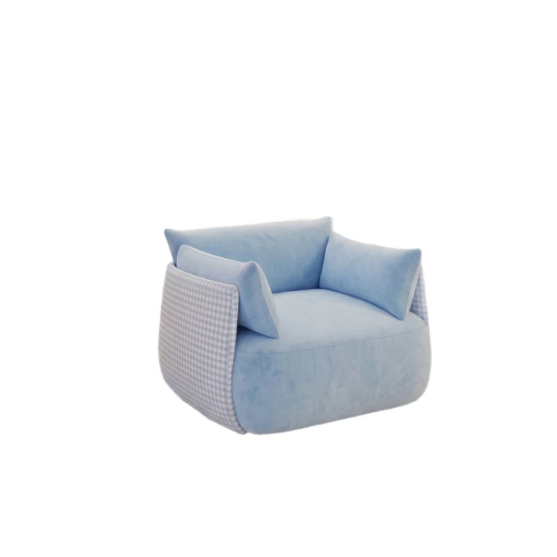 Blue single sofa chair plaid living room dopamine sofa chair back