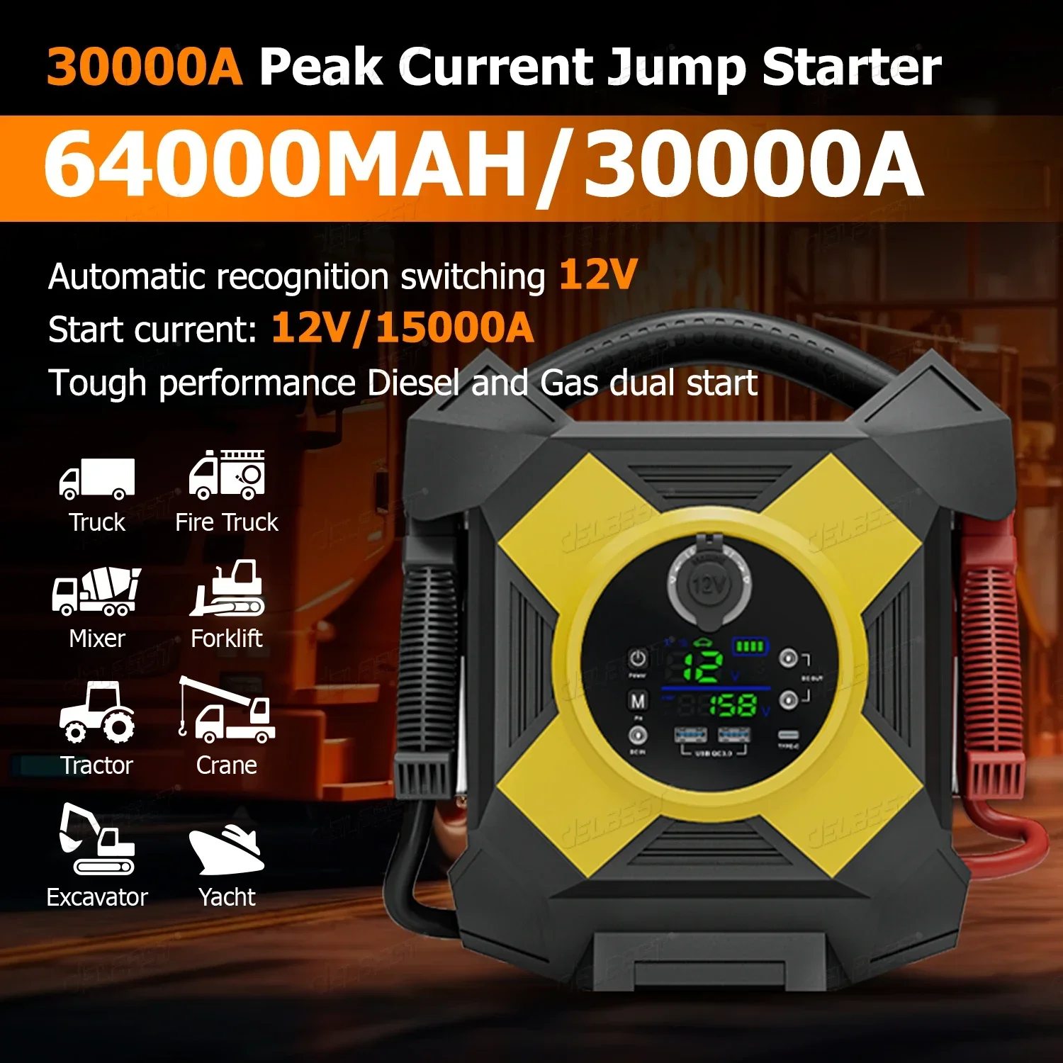 الصناعية 64000mAh سيارة الانتقال كاتب مع 30000A الذروة الطاقة PD 36 واط نوع C QC 18 واط USB تيار مستمر 12 فولت 10A منافذ لمركبة الطوارئ