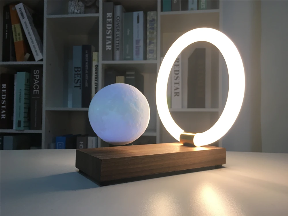 Light up Bar Table Wooden Lamp Round Shade 6W Desk Lamp Plastic Small Portable Magnetic Levitation LED Light Table for Kids