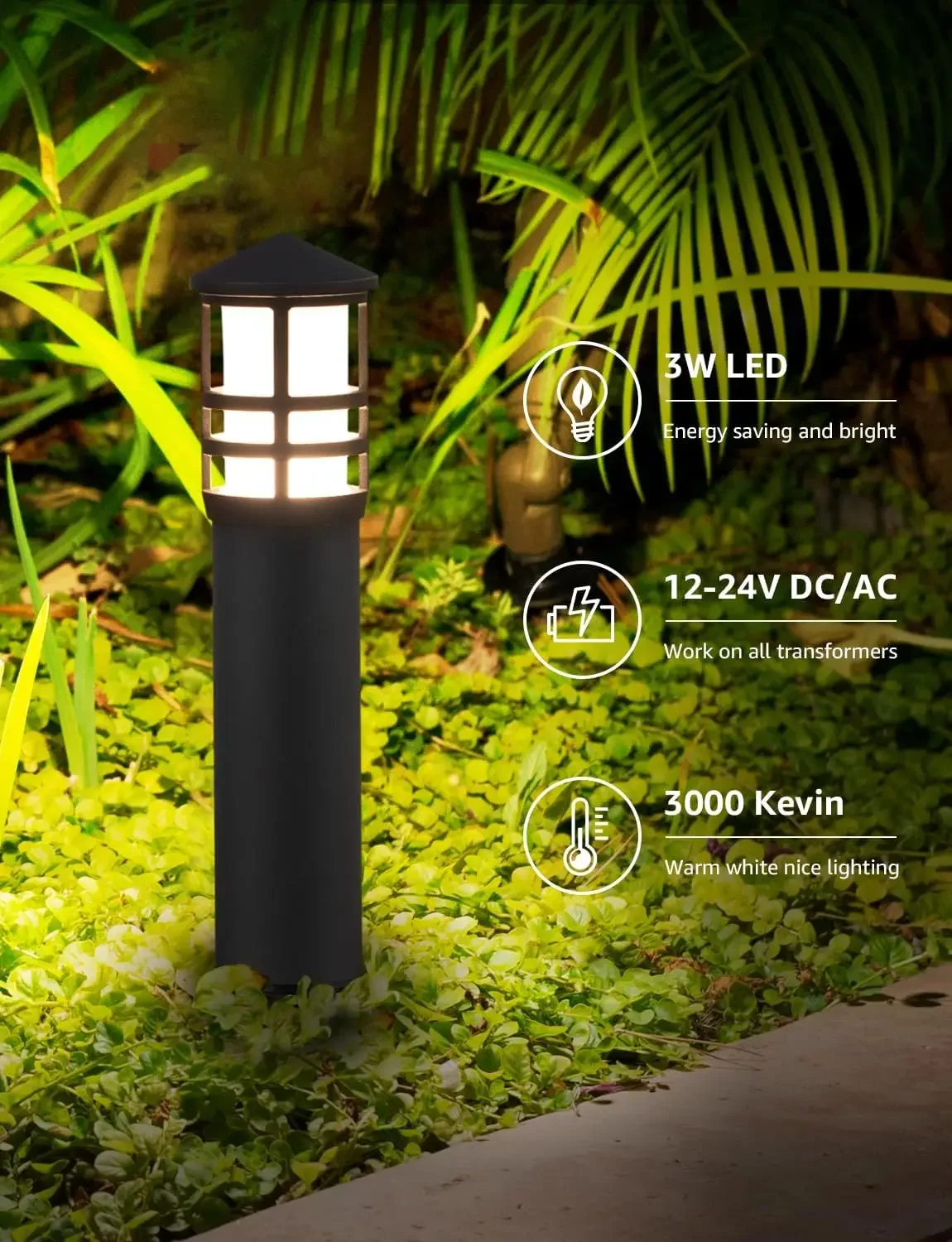 Pathway Lights 3W LED Landscape Pathway Lighting 3000K Warm White CRI 90+ Landscape Lights Wired 12-24V Aluminum Bollard Path Li