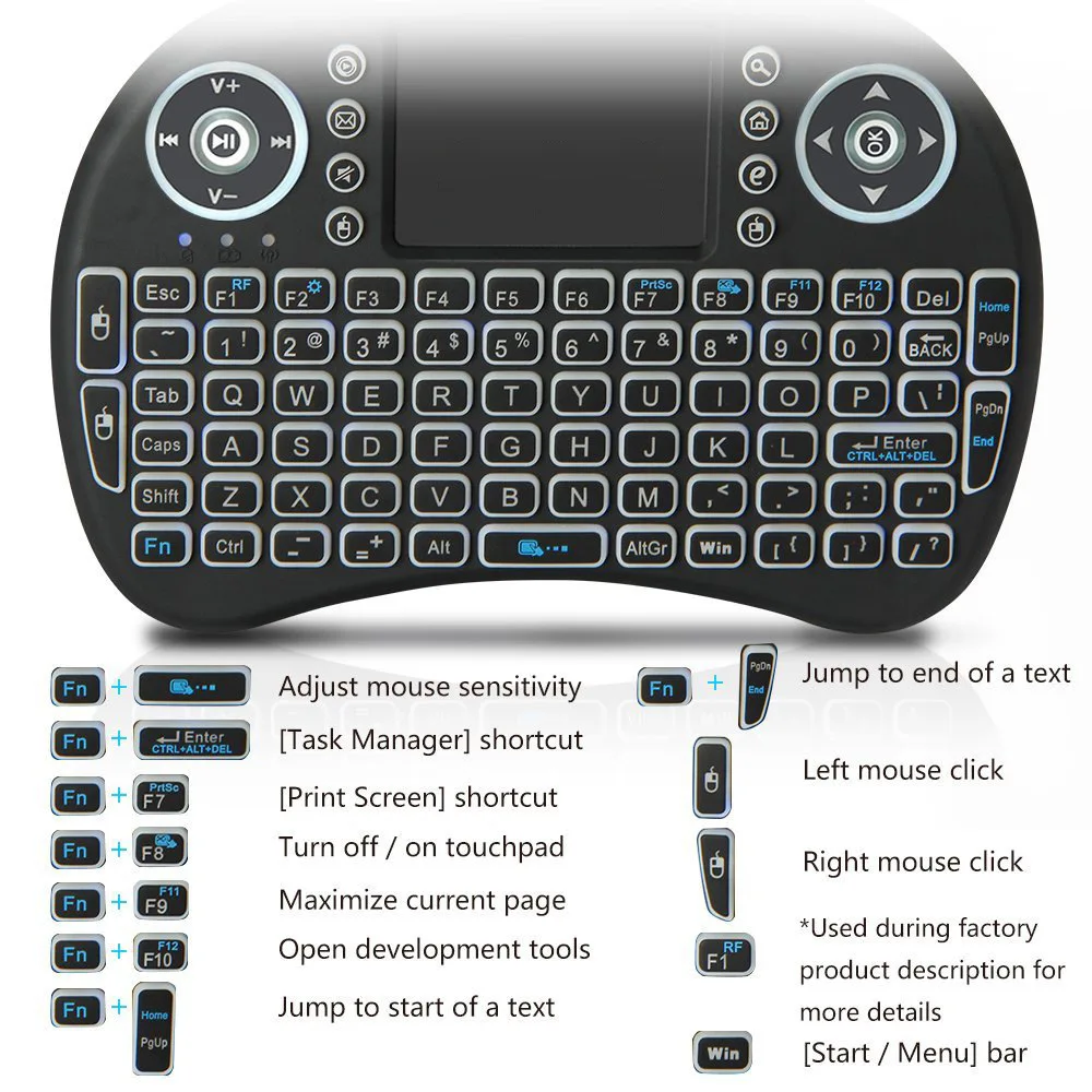 Mini 2.4G Wireless Keyboard Backlight RGB Light With Touchpad For PC Laptop Working Gaming Wireless Keyboard