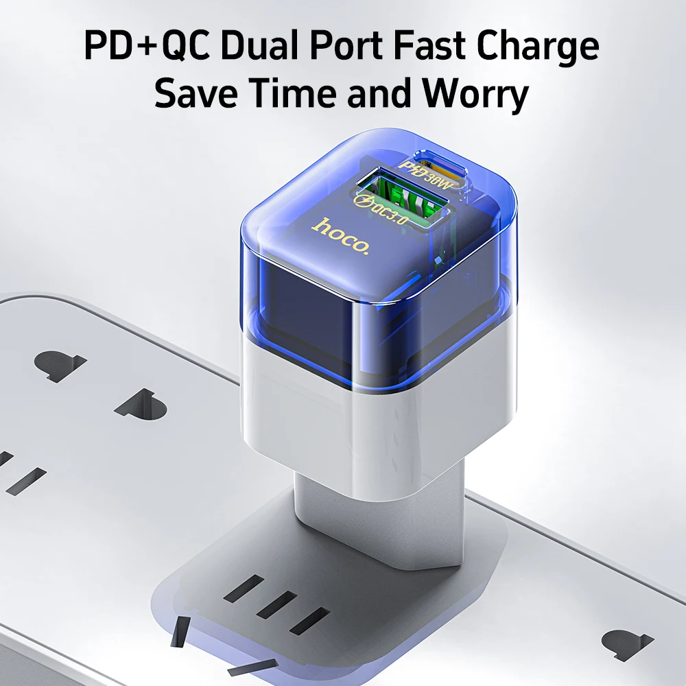 HOCO PD30W USB Type C Charger For iPhone 16 Plus 15 14 13 12 Pro Max Quick Charge QC 3.0 1C1A Ports For Samsung Phone Charger