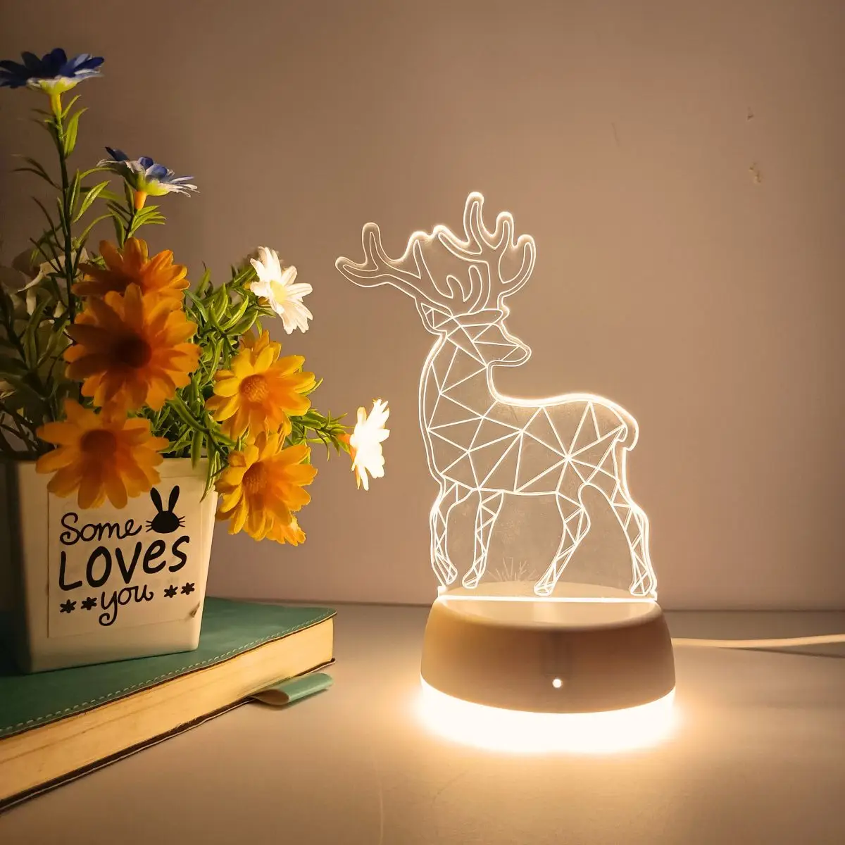 1pc Geometry Deer 3D Warm Night Light, USB Power Switch Control, Suitable for Multiple Scenarios, A Good Gift.