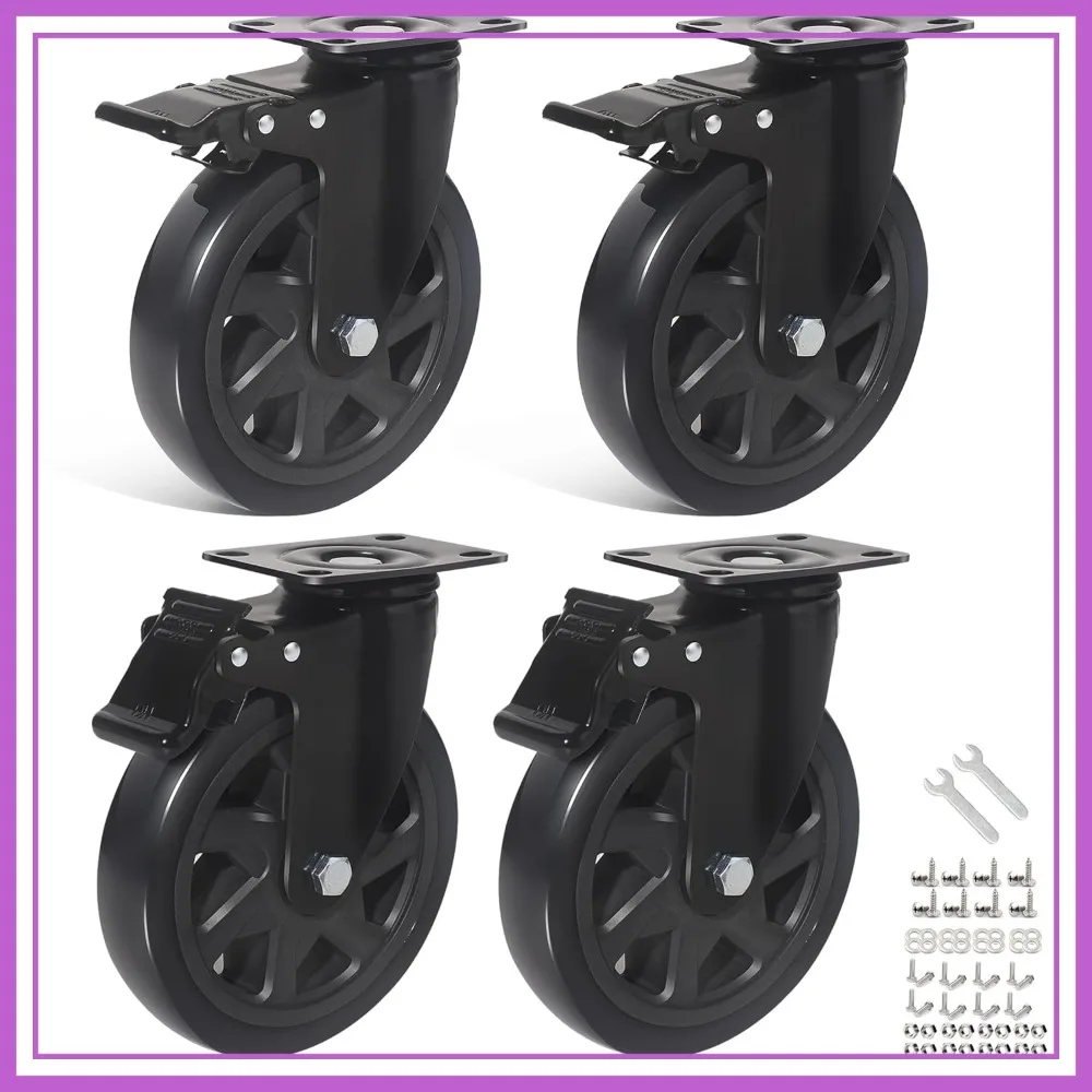 

6 Inch Caster Wheels Set of 4, Heavy Duty 3000 Lbs Capacity with Brake, Swivel Casters with Top Plate, Industrial Wheels for Workbench Cart Furniture