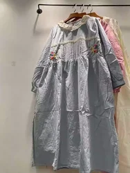 2026 New Mori kei dress Japan style sweet lace collar pink blue beige one-piece dress with embroider loose dresses