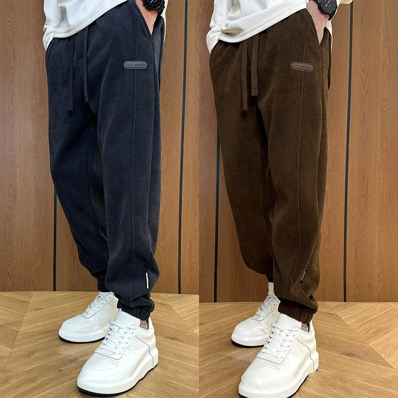 

Men's Spor Casual Loose Thiened Corduroy Anti-cold Warm Sweatpants Elastic Waist Baggy Trousers Autumn Winter Polyester F...