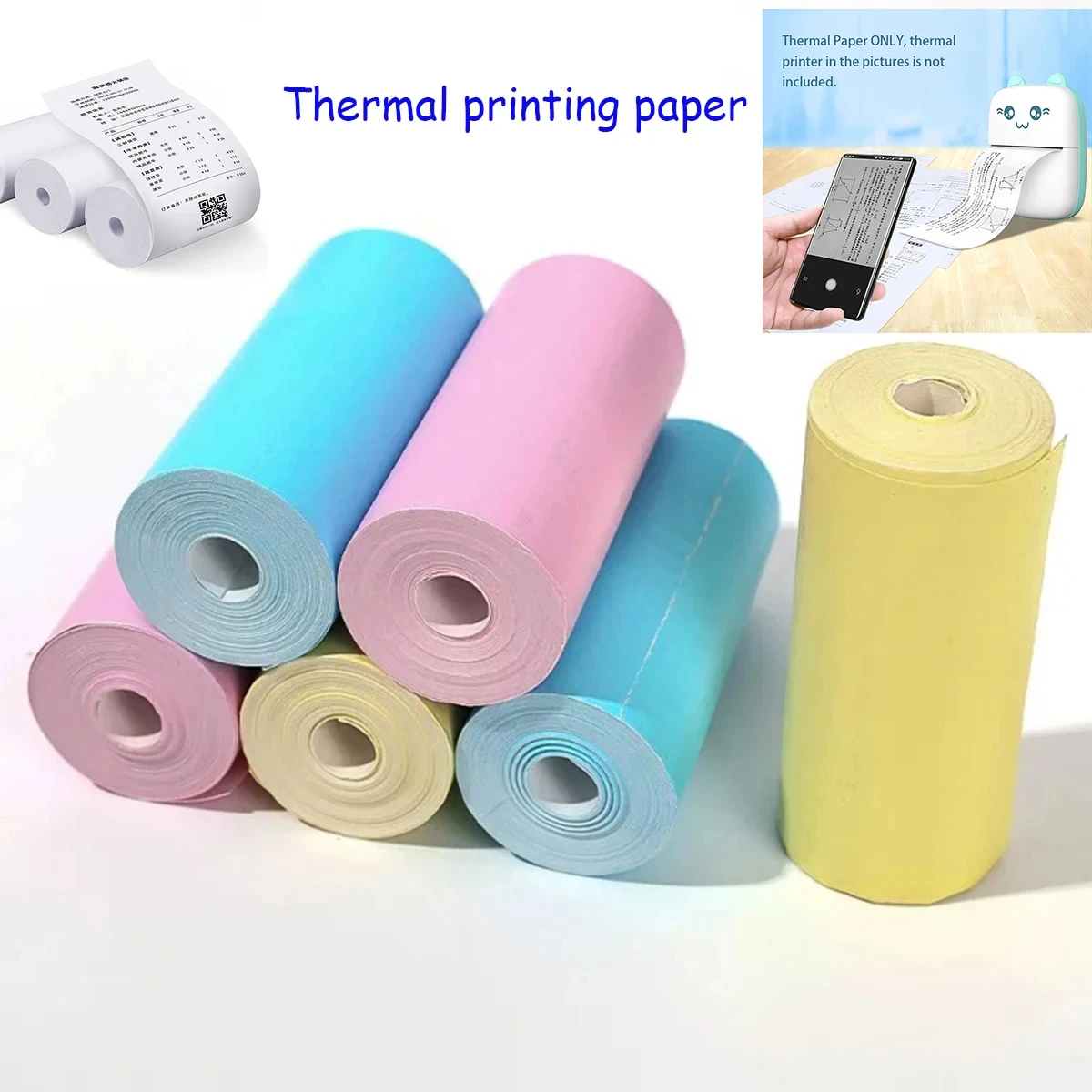 

Mini Photo Printer Paper Rolls Thermal Paper 57*25MM White Color Gift DIY Sticker Label Receipt Bill Self-adhesive Paper