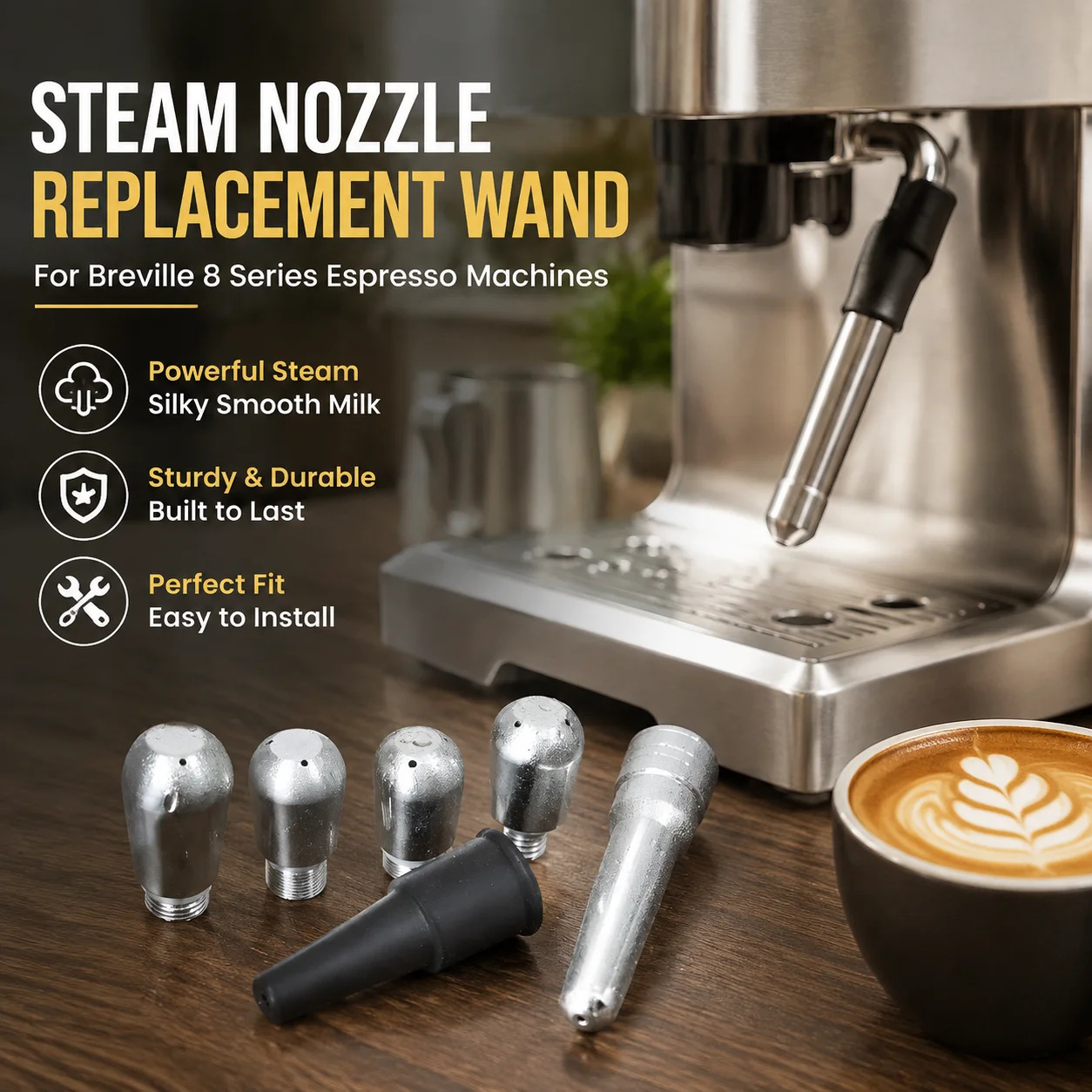 Steam Nozzle Espresso Machine Replacement Wand for Breville 8 Series Coffee Maker, Milk Frother Barista Tool, Sturdy Durable