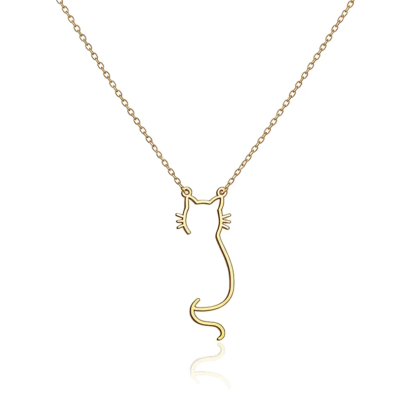 Niedliche hohle Kitty-Katzen-Anhänger-Halskette für Frauen und Mädchen, 14 Karat vergoldeter Edelstahl, Haustierschmuck