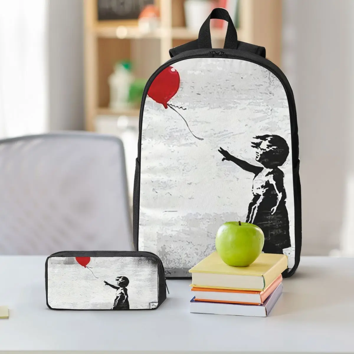Banksy Street Pop Art Square Backpack Student BookBag School Bag Shoulder Bags 3ps Insulated Lunch Bag Pencil Case