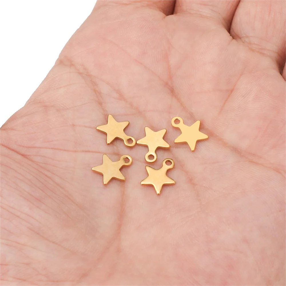 20Pcs/bag 8x10mm Gold Color Stainless Steel Star Charms Pendant For Earrings Necklace Crafts DIY Jewelry Making Handmade Craft