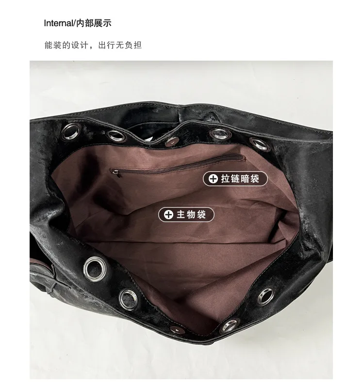 Belt Buckle Women Luxury Designer Handbag and Purses PU Rivet Multiple Pockets Y2K Large Capacity Shoulder Bag Commute Big Totes view 5