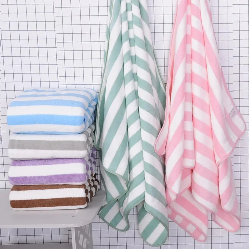 2pc High-density Coral Velvet Striped Towel Wholesale Home Color Strip  Absorbent Beach Towel Department Store Gifts