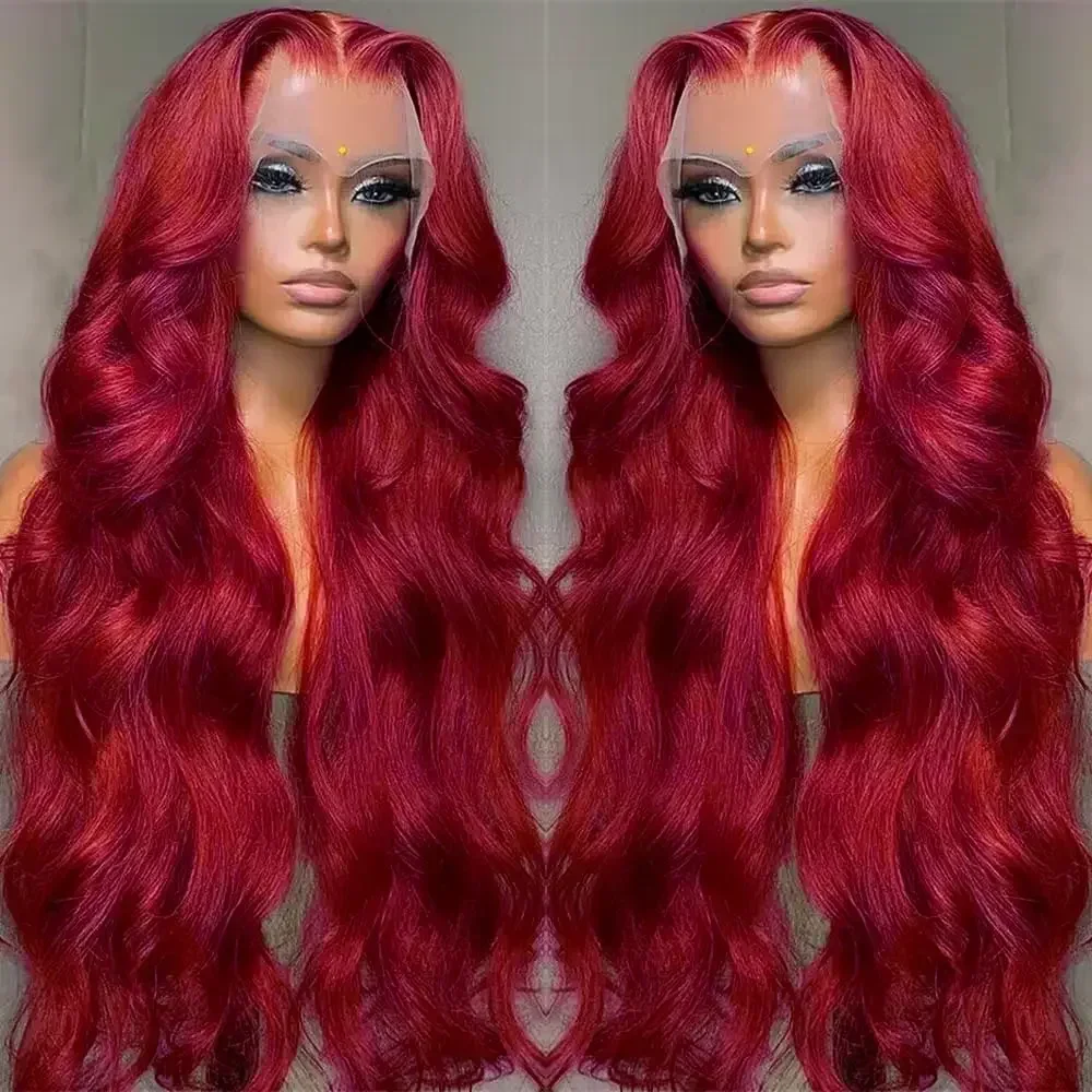 99J Burgundy 13x6 HD Lace Front Wig Red Colored Human Hair Wigs  Body Wave  HD Transparent Lace Frontal Wig For Black Women