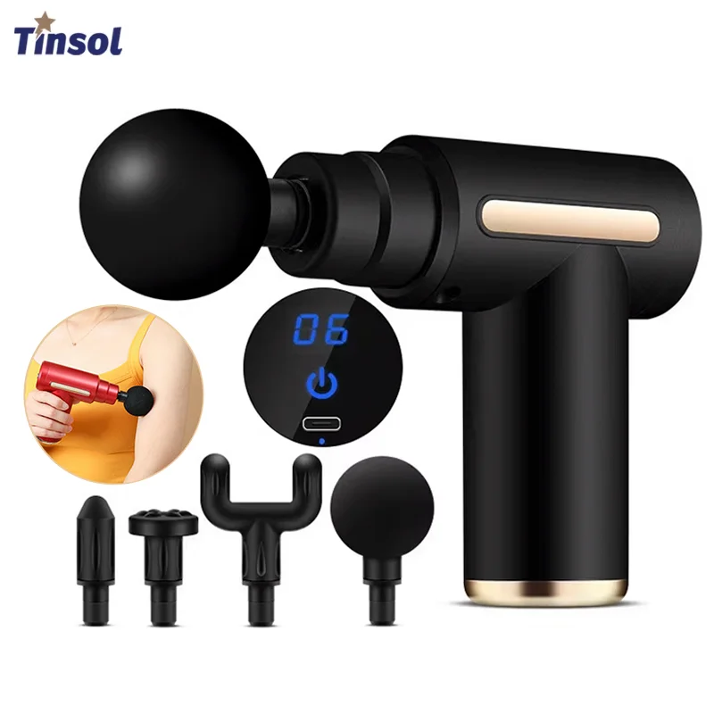 Portable electric fascia gun with 6 intensity levels for deep tissue massage, compact mini massager, suitable for full body use