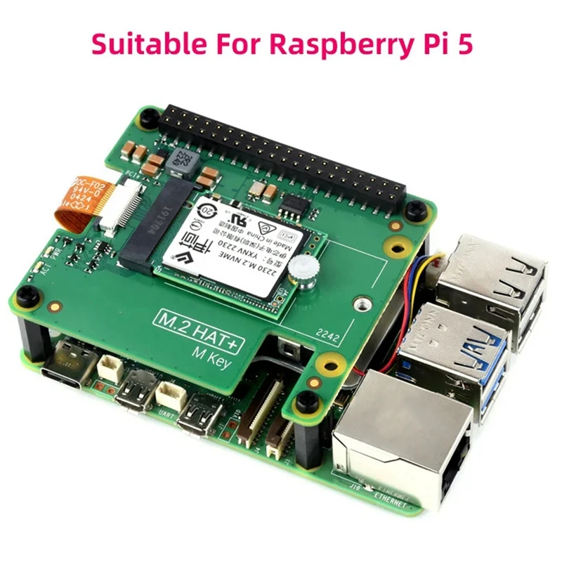 PCIE To M.2 HAT Expansion Board With Cooler For NVME 2230/2242 Size M.2 Solid State Drive For Raspberry Pi 5 Accessories