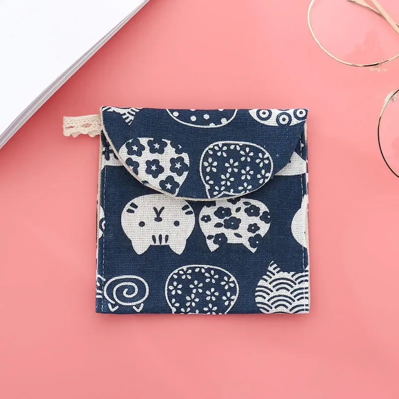 Cute And Clear Cartoon Cotton And Linen Sanitary Napkins Storage Bag, Sanitary Napkins Storage Bag, Aunt Girl Heart Portable image 4