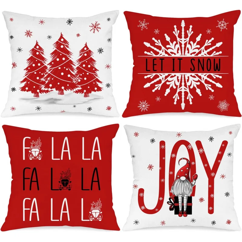 

Christmas Pillow Cover 18x18, set of 4, Merry Christmas, Winter Decoration, Festival Cushion Pillowcase for indoor home sofa dec