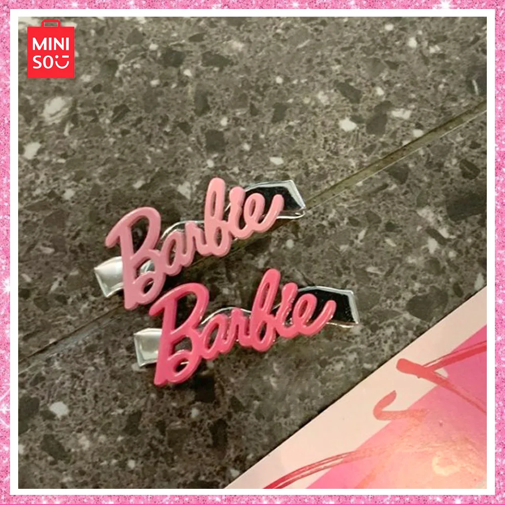 2024 Miniso Barbie Princess Fashion Rose Pink Wave Side Hair Clip Bangs Cute Hair Accessories Kawaii Birthday Girl Gift Hairpin