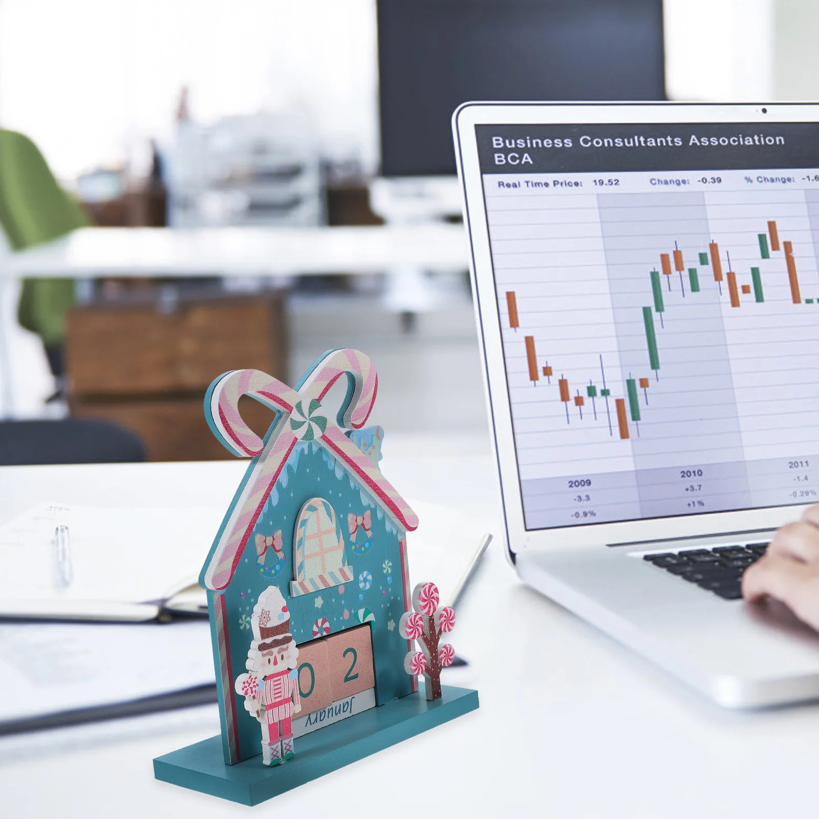 

Perpetual Desktop Decoration Calendar Christmas Advent Countdown Sky-blue Wood Office