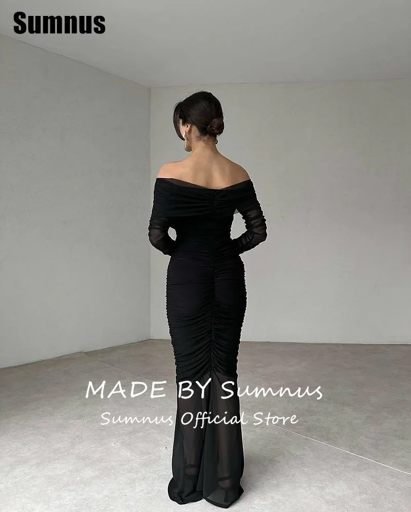 SUMNUS Charmante zwarte zeemeermin galajurk Elegant off-shoulder feestjurken Vloerlengte Lange mouwen Formele jassen op maat