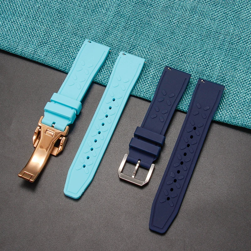 حزام ساعة رجالي مقاوم للعرق عديم الرائحة من المطاط الفلوري لساعة IWC Pilot's Le Petit Prince Mark إبرة بإبزيم قابل للطي