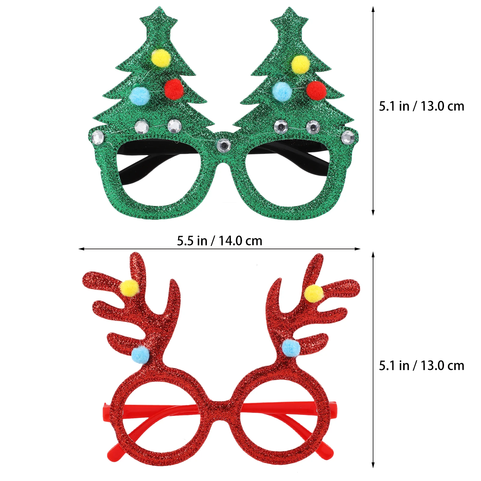 6Pcs Christmas Glasses Set Shiny Plastic Frame Assorted Colors Merry Christmas Reindeer Tree Santa Hat Design Party Accessory