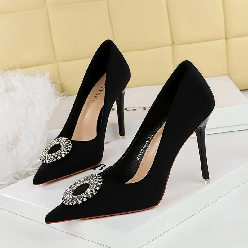 

10cm High Quality Women's Pumps and Heels Fashion Banquet Pointed Suede Rhinestone High Heels Luxury Designer Shoes for Women