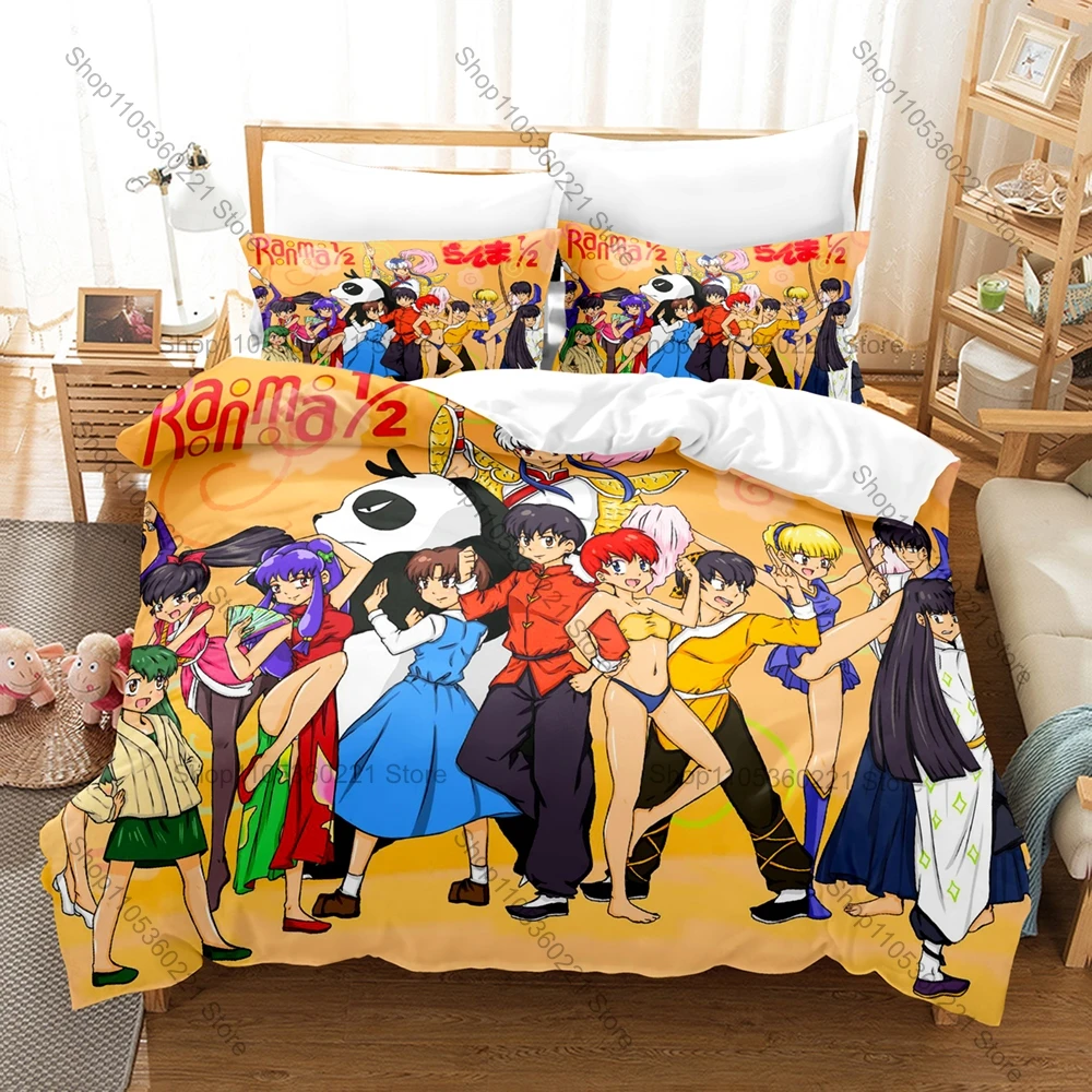 Cool Personality Anime Ranma 1/2 Inspired Bedding Set New Duvet Cover Pillowcase Fashion Bedroom Decor Vintage Ranma 1/2 Manga
