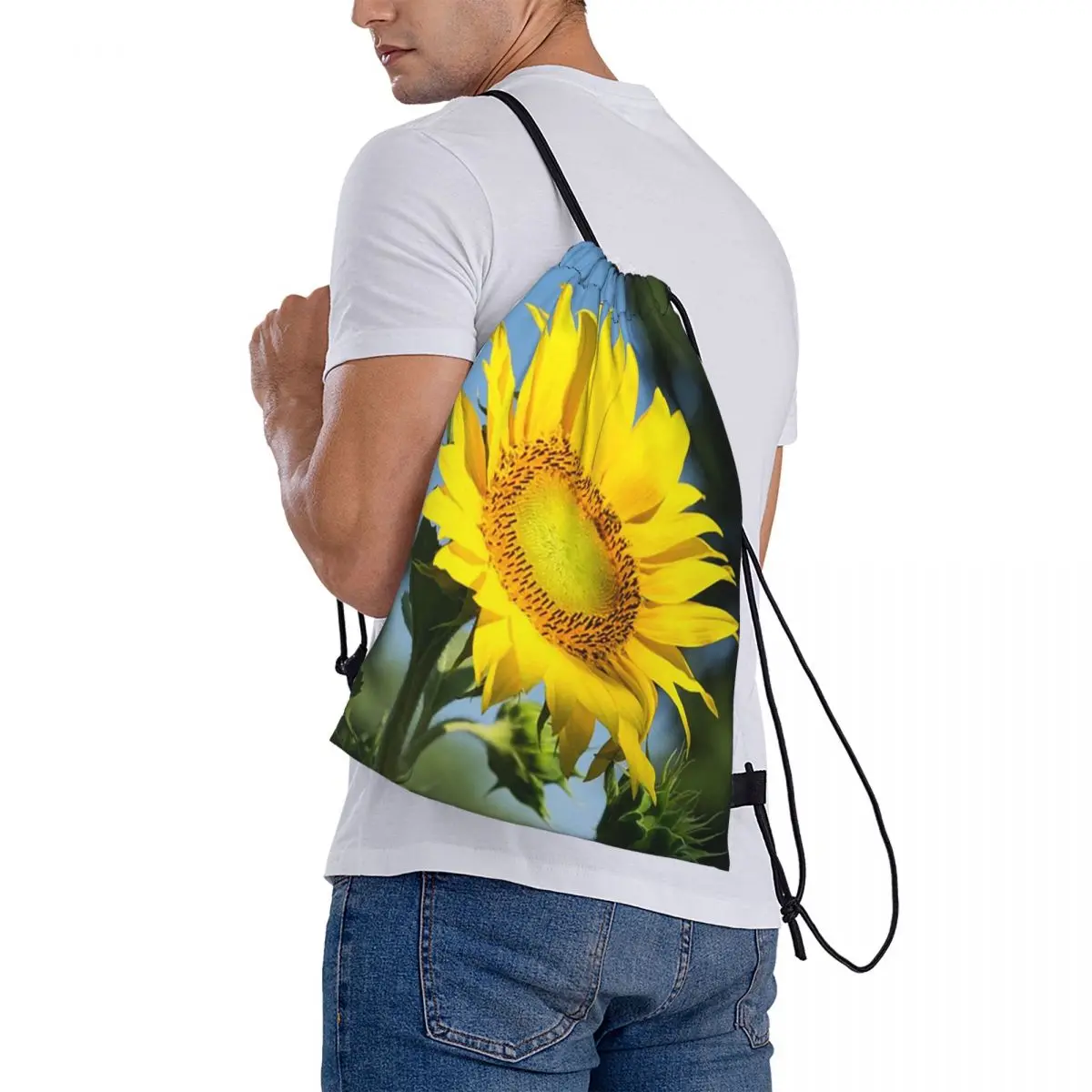 Sunshiny Yellow Sunflower In Bloom Backpacks Casual Drawstring Bags Sports Bag Book Bags for Man Woman School