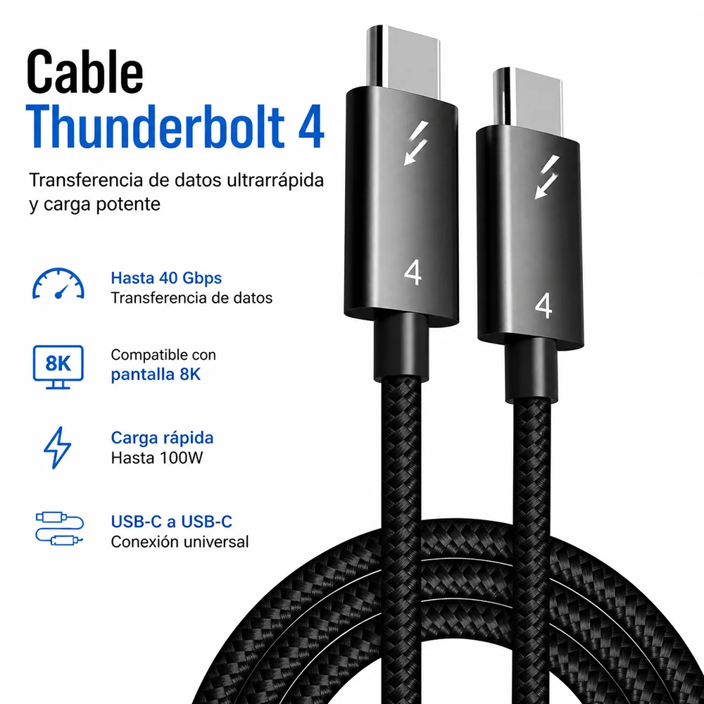 Cable UGOjP Thunderbolt 4 con Conector en Ángulo Recto de 90 Grados, Cable USB4 de 40 Gbps para Transferencia de Datos, PD100W, para EGPU, SSD, iPad, MacBook
