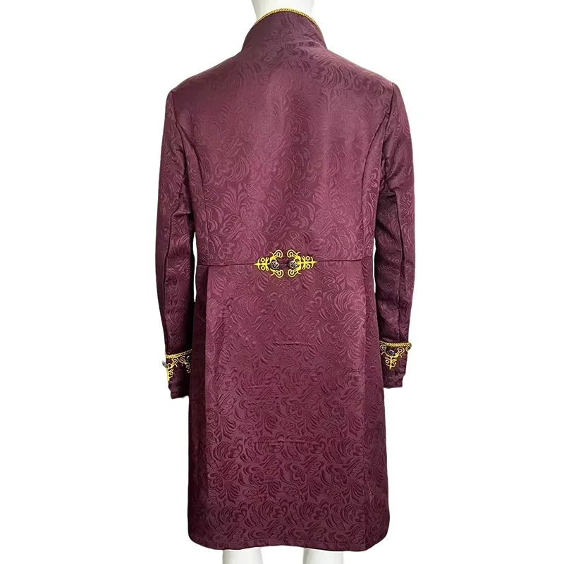 Longo jacquard masculino punk bordado casaco medieval retro vinho vermelho jaqueta renascentista príncipe blusão rpg traje