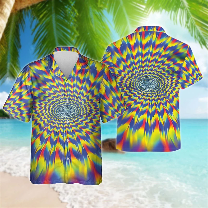 

Optical Illusion Graphic Shirts For Men Personalized Abstract Iridescentn Hip Hop Male Blouses Psychedelic Infinite Loop Tops