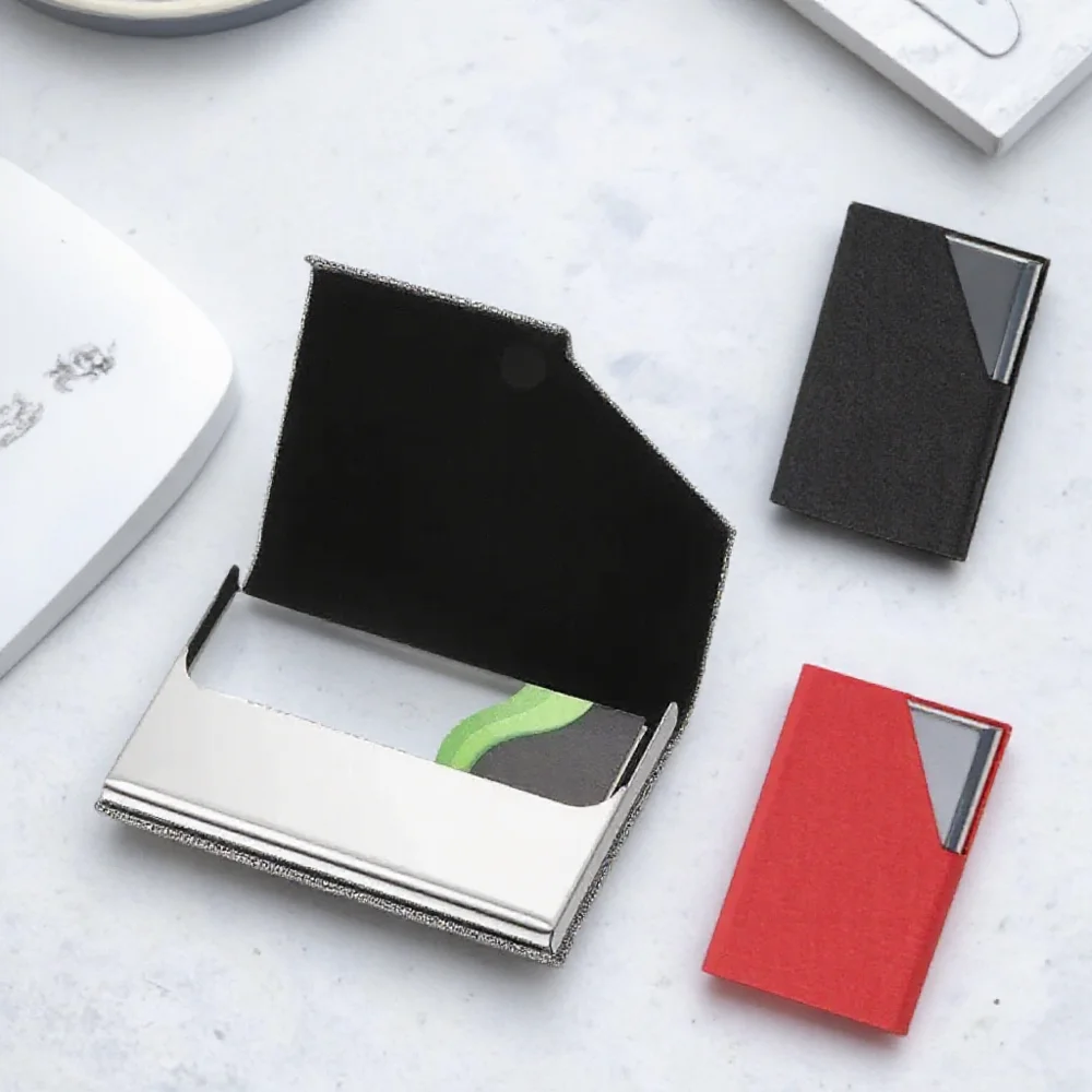 

PU Leather Magnetic Business Card Holder for Men Women Office Use Stainless Steel Credit Card Case