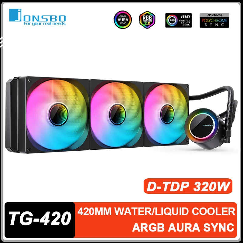 

Водяное охлаждение процессора JONSBO TG-420 с ARGB и AURA SYNC, интегрированный жидкостный радиатор для LGA1700, 1200, 115X, AM4, AM5