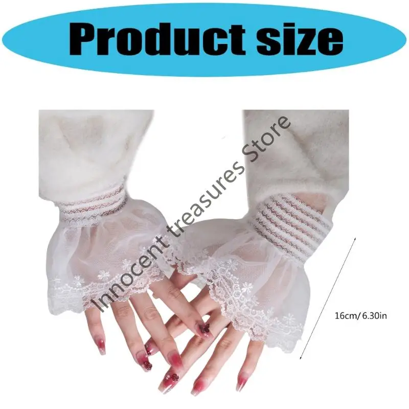 3XUA زوج واحد من أكمام الذراع بطبقة مزدوجة من الدانتيل المطرز بالزهور للنساء مناسبة مادة النايلون المريحة