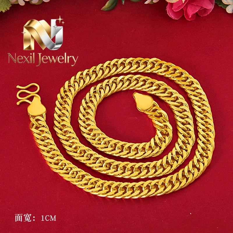 

Nexil Jewelry Nexil Jewelry Men's 24K AU999 Gold Polished Boss Chain, 10MM 60CM Twisted Sideways Necklace, Bold Unisex Neckpi