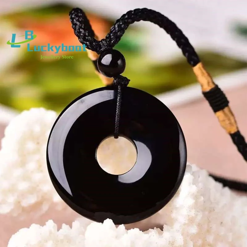 100% Natural Obsidian Safety buckle Pendant Jewelry  Men and Women's Fine Jewelry Obsidian Transit Safety buckle Pendant