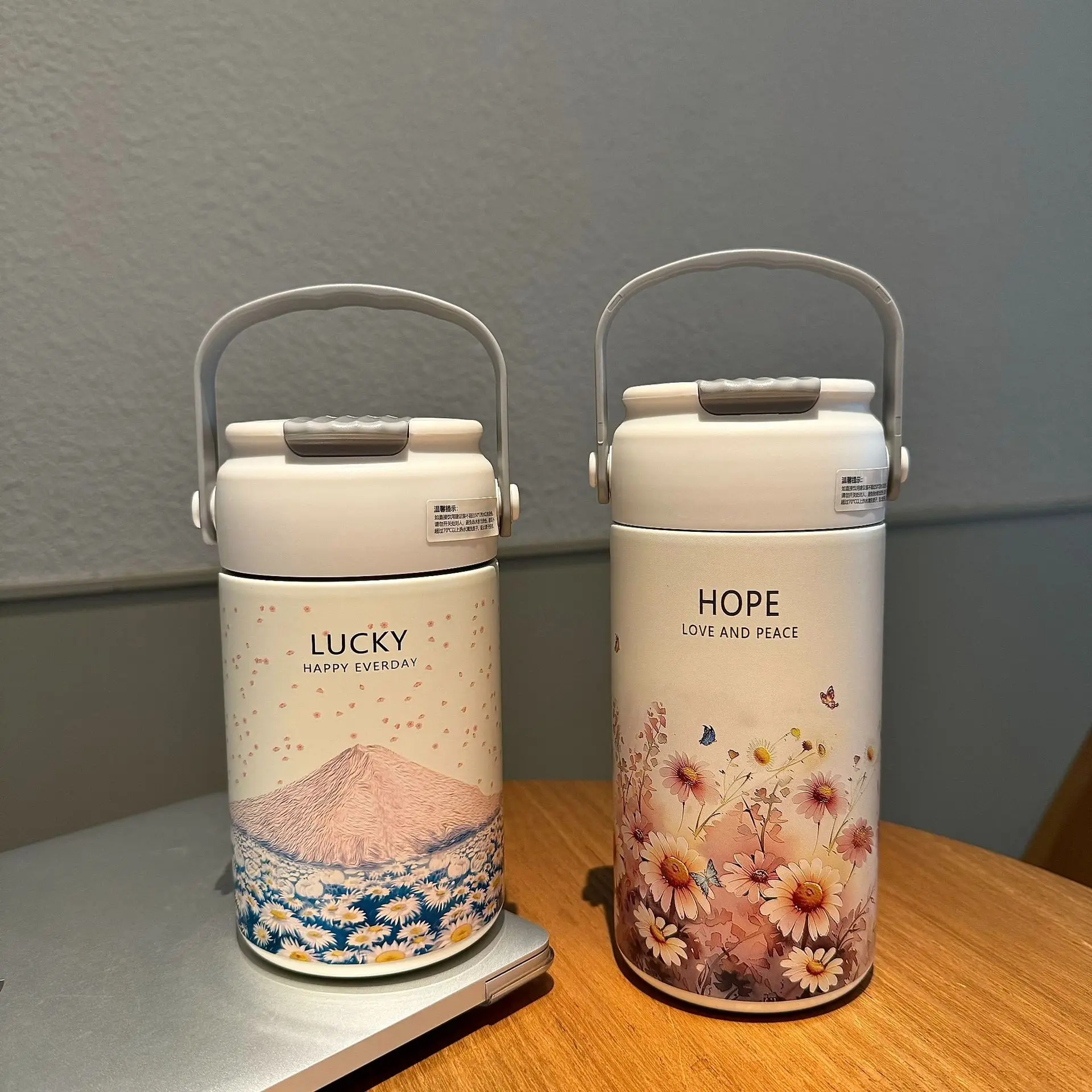 High-appearance-level Oil Painting Flower Tea Straw Cup, Portable Large-capacity Stainless Steel Insulated Cup Hand-held Cup