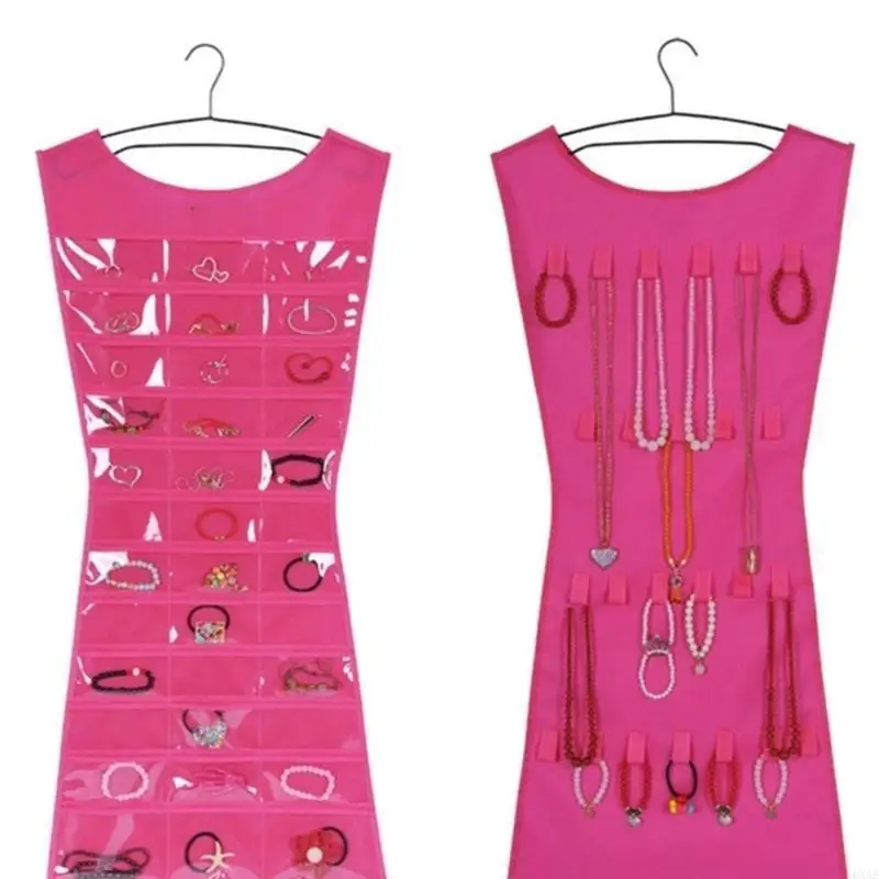 Hanging Jewelry with Pockets Double Sided Necklace Hanging Bag Holder