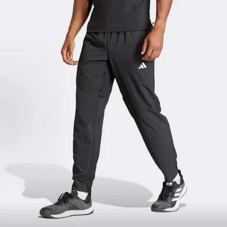 Adidas Train Essentials Solid Color Logo Sports Pants Men's Logo Elastic Waist Quick-Dry Woven Black It5457