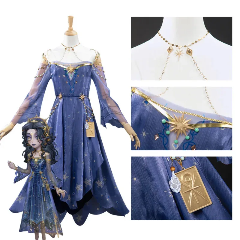 Juego Identity VAda Mesmer psicólogo disfraz Cosplay vestido de noche púrpura gafas de corona mujer Sexy carnaval traje de Navidad 5 pies