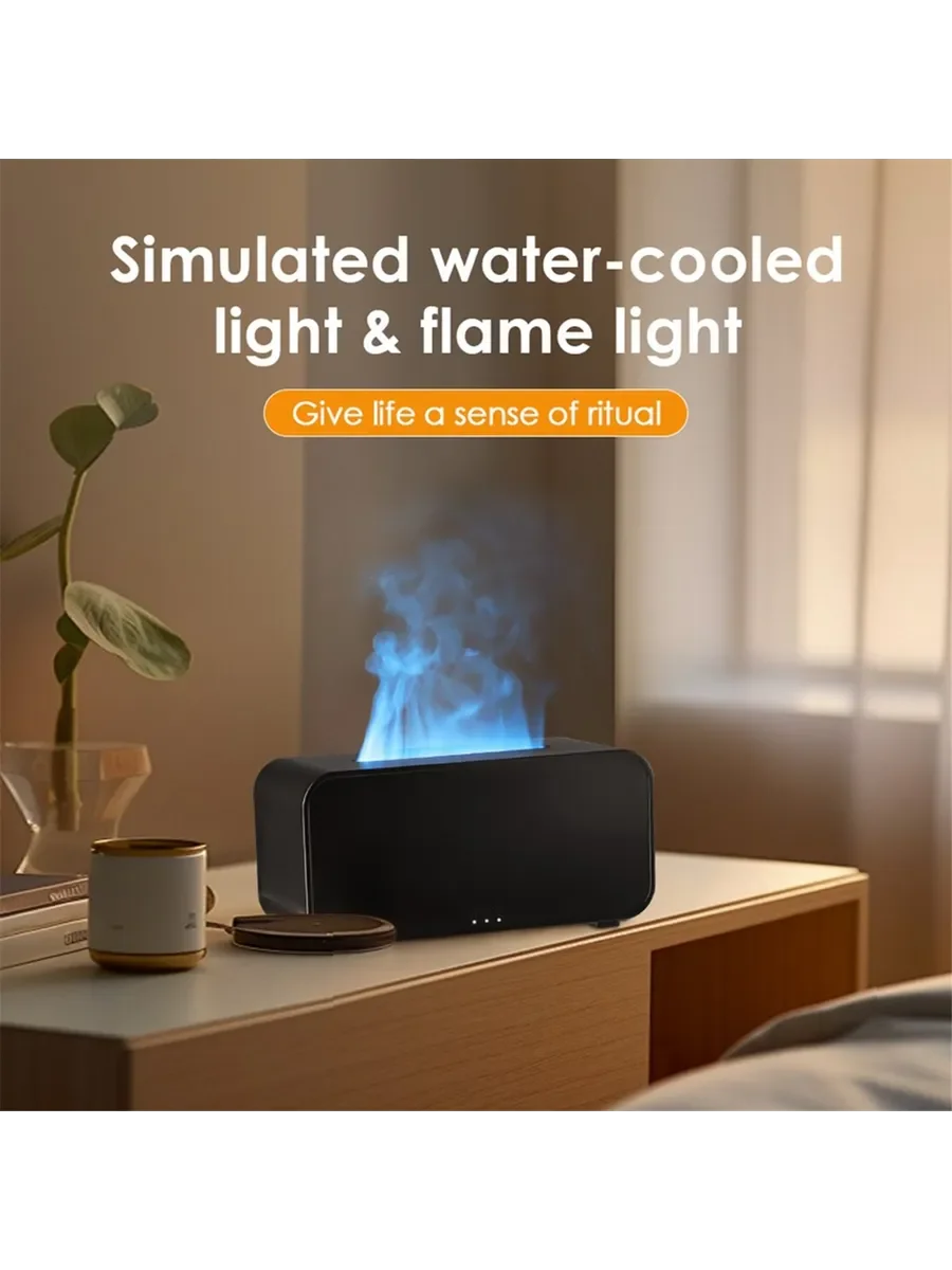 

Мини-аромадиффузор с эффектом пламени 120 мл, ультразвуковой увлажнитель воздуха, реалистичный эффект огня, 7 цветов, ночник, таймер, для эфирных масел, для спальни