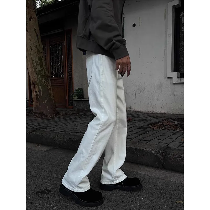 

Американские белые джинсы High Street, мужские джинсы Haome, высококачественные прямые брюки-клеш CleanFit, утягивающие джинсы из смеси хлопка и полиэстера