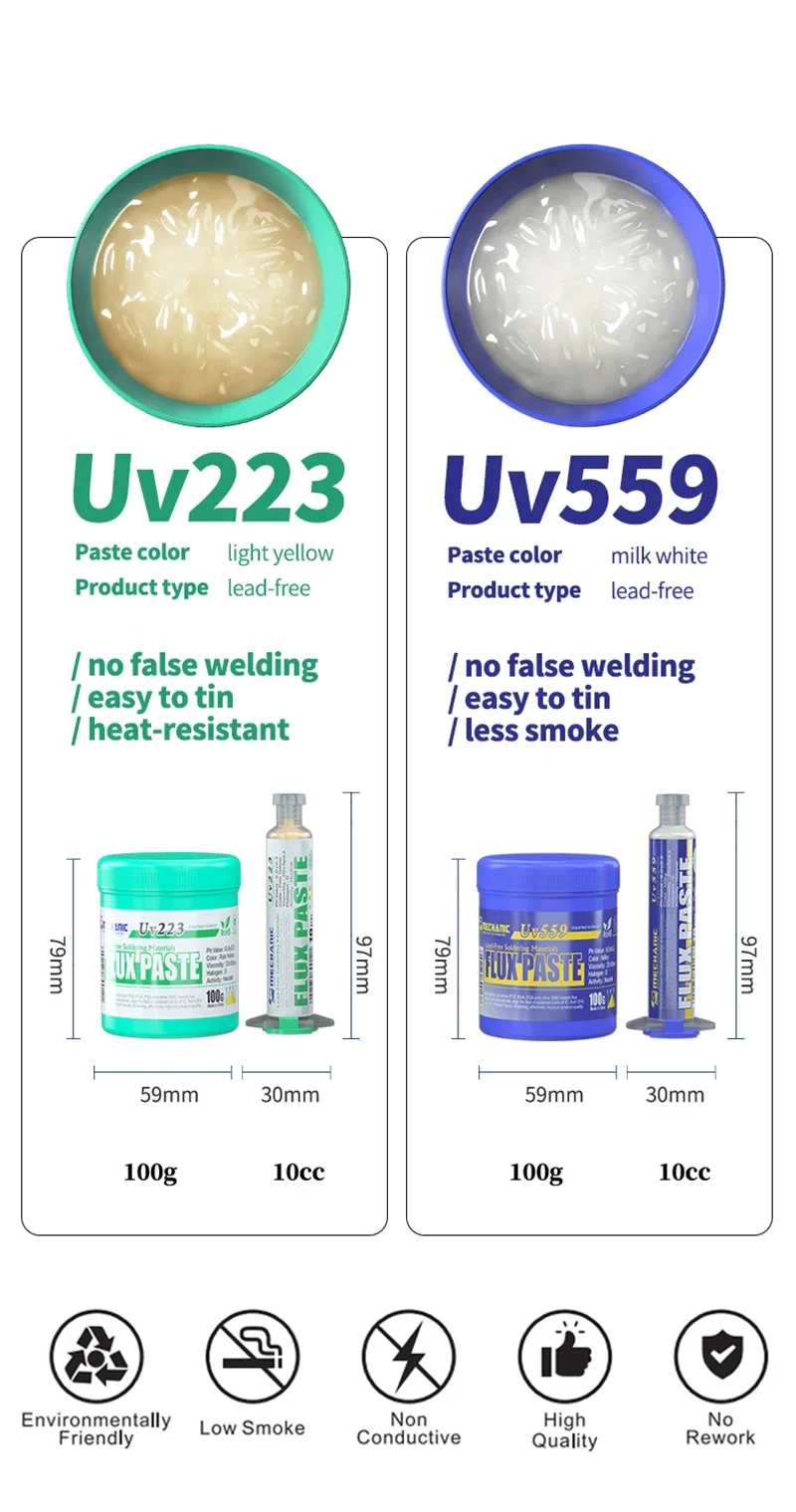 MECHANIC UV223 UV559 Neutrales Lötfüllmittel Bleifreie No-Clean-Lötpaste für Handy-PCB BGA SMD IC Motherboard Reparatur – Detail 2