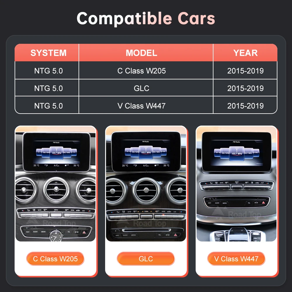 1920*720 Linux Multimedia Screen Wireless CarPlay Android Auto for Mercedes-Benz C Class W205 GLC V Class W447 2015-2018 NTG5.0