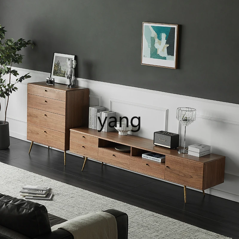 

LMM Modern Minimalist Walnut Color TV Cabinet and Coffee Table Set for Living Room