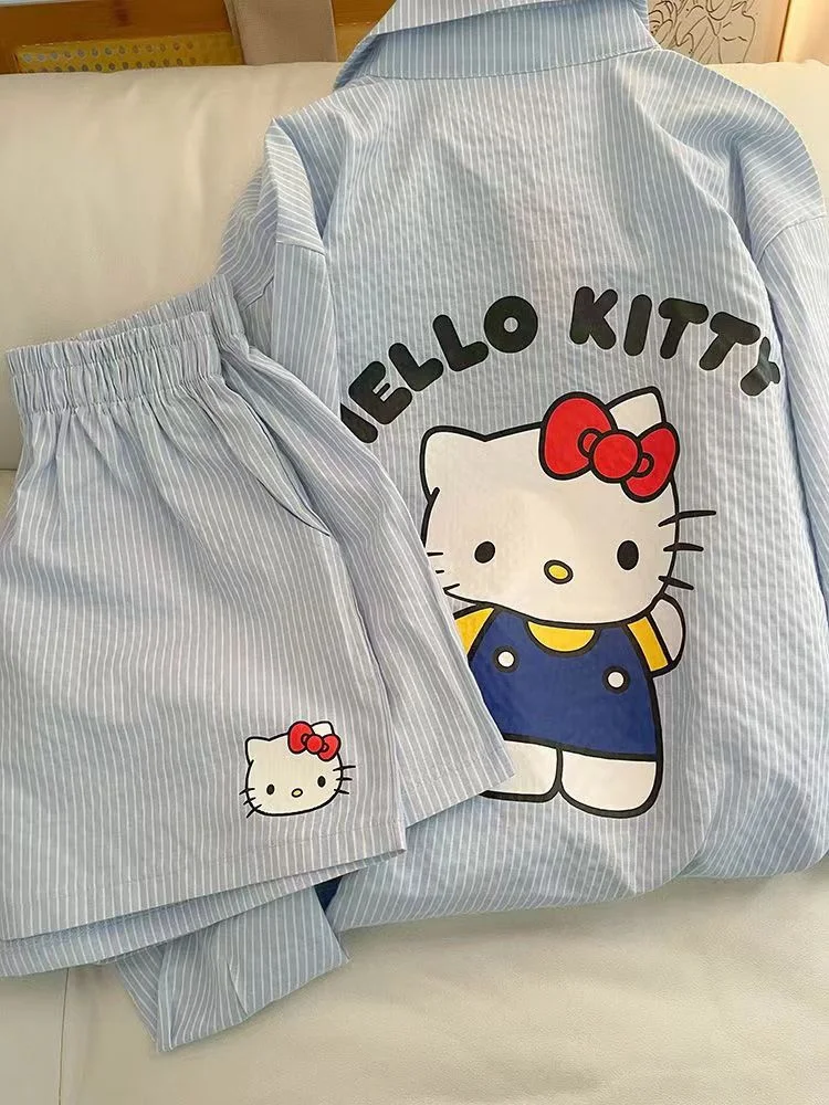 Sanrio Printed Long-Sleeved Pajamas Women Hellokitty Summer 2024 New Casual Shorts Set of Homewear Woman\'s Clothing Girl Gifts